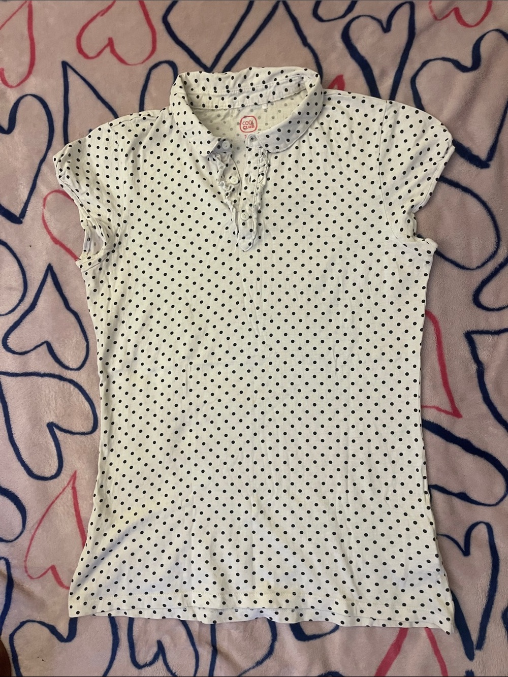 Women’s Polka Dot Button-Down Polo Shirt - White with Black Dots
